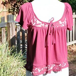 American Rag Womens Cap Sleeve Cropped Lace Boho Top Slight Off Shoulder Shirt